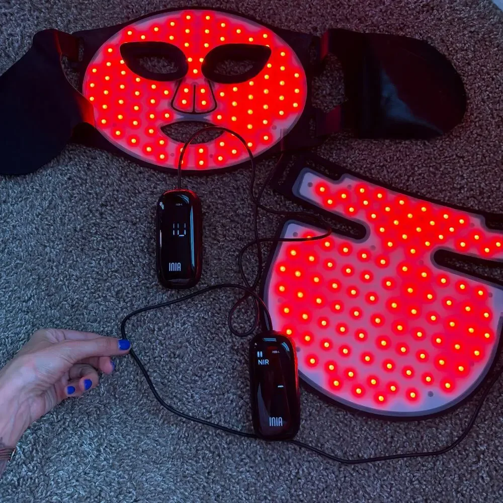 INIA Red Light Therapy Set Face Neck & Chest LED Mask NIR Complete Kit Boxes
